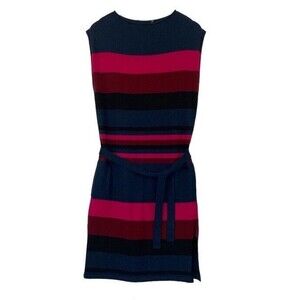 LACOSTE Wool Knit Striped Belted Sweater Dress Chic Lightweight Fall Medium EUC